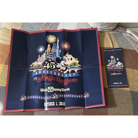 NEW Disney World Magic Kingdom 45th Anniversary October 1 2016 Park Map Poster - Picture 1 of 8